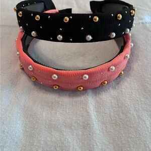 Black and Orange/Coralish Pearl & Stud Embellished Padded Headband - 2 Headbands